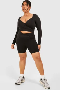 Top enveloppant sans couture à manches longues grande taille