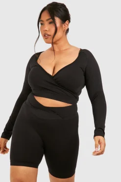 Top enveloppant sans couture à manches longues grande taille