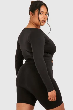 Top enveloppant sans couture à manches longues grande taille