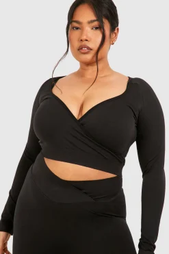 Top enveloppant sans couture à manches longues grande taille