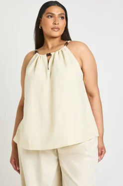 boohoo Top Fluide Grande Taille Col Licou Perlé Effet Peau De Pêche<Femme Tops