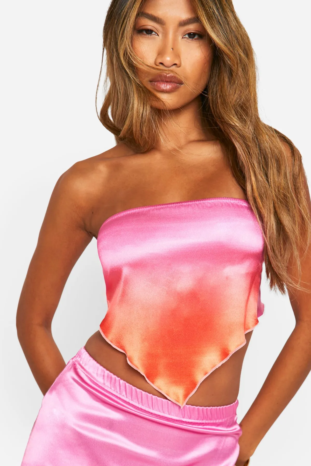 boohoo Top foulard en satin ombré<Femme Satin Et Dentelle|Tops
