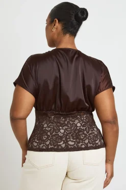 boohoo Top Grande Taille Buste Satin Taille Dentelle Décolleté V<Femme Satin Et Dentelle|Tops