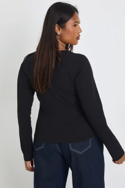 boohoo Top Grande Taille Côtelé À Encolure Dégagée Coupe Ajustée Longue À Manches Longues<Femme Basiques|Tops