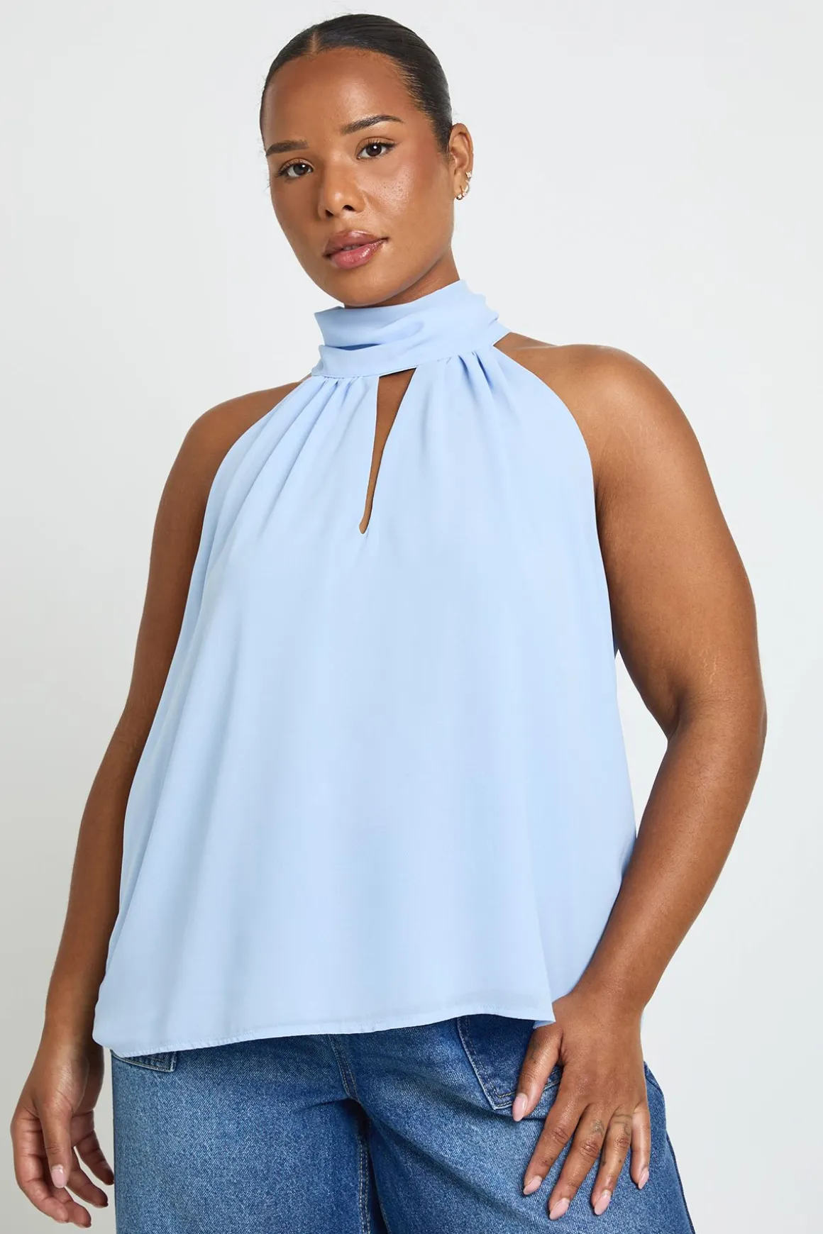 Top Grande Taille En Mousseline Col Licou