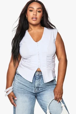 Top Grande Taille Sans Manches En Bengaline Froncé Avec Fermeture À Crochets