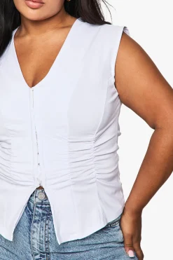 Top Grande Taille Sans Manches En Bengaline Froncé Avec Fermeture À Crochets
