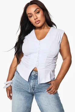 Top Grande Taille Sans Manches En Bengaline Froncé Avec Fermeture À Crochets