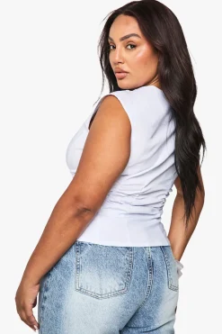 Top Grande Taille Sans Manches En Bengaline Froncé Avec Fermeture À Crochets