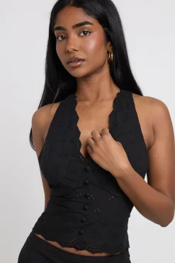 Top Halter À Bords Festonnés En Broderie Anglaise