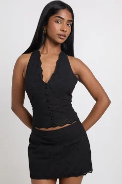 Top Halter À Bords Festonnés En Broderie Anglaise