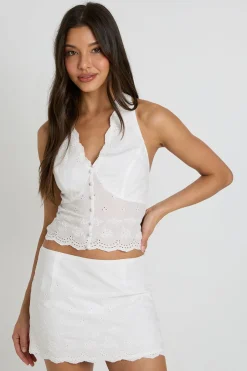boohoo Top Halter À Broderie Anglaise Et Bord Festonné<Femme Tops