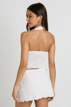 boohoo Top Halter À Broderie Anglaise Et Bord Festonné<Femme Tops