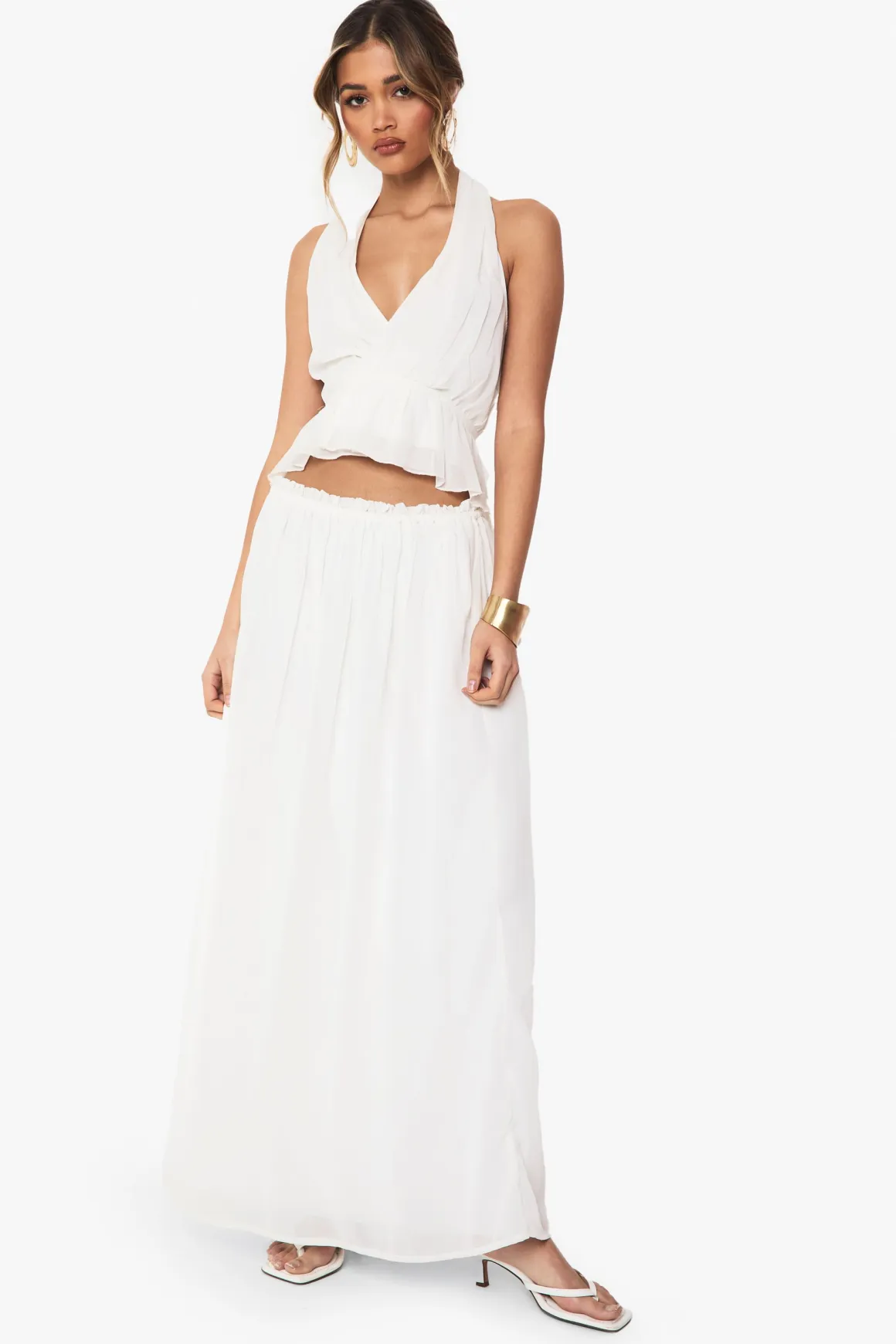 Top halterneck à encolure portefeuille en tissage