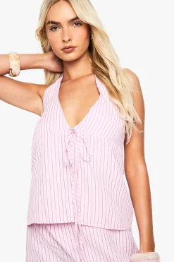 boohoo Top halter à rayures texturées<Femme Tops