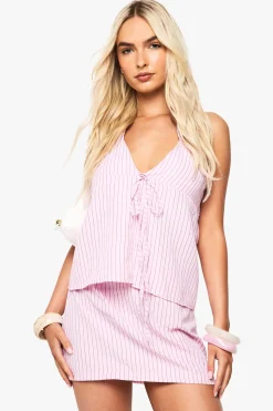 boohoo Top halter à rayures texturées<Femme Tops