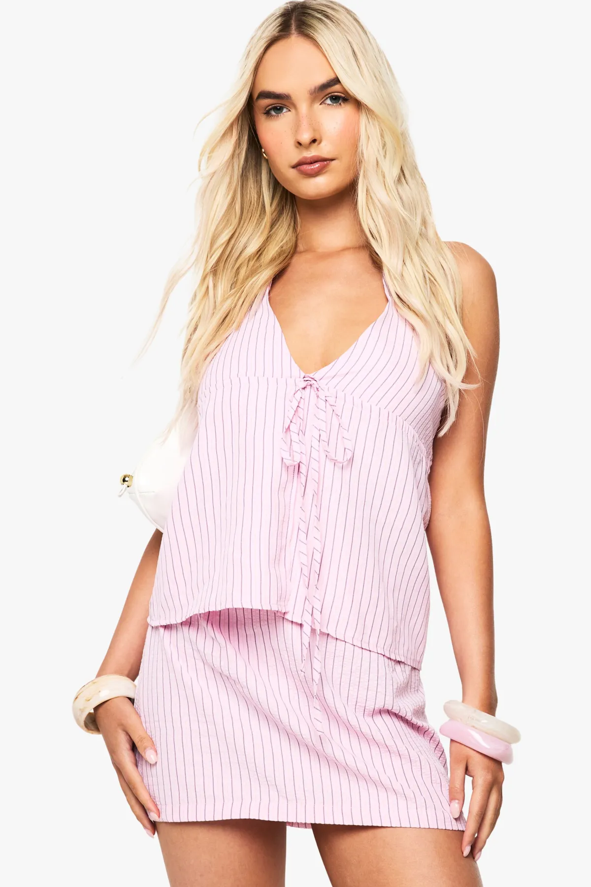 boohoo Top halter à rayures texturées<Femme Tops