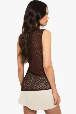 boohoo Top à l'encolure ornée de dentelle, à ourlet asymétrique<Femme Satin Et Dentelle|Tops