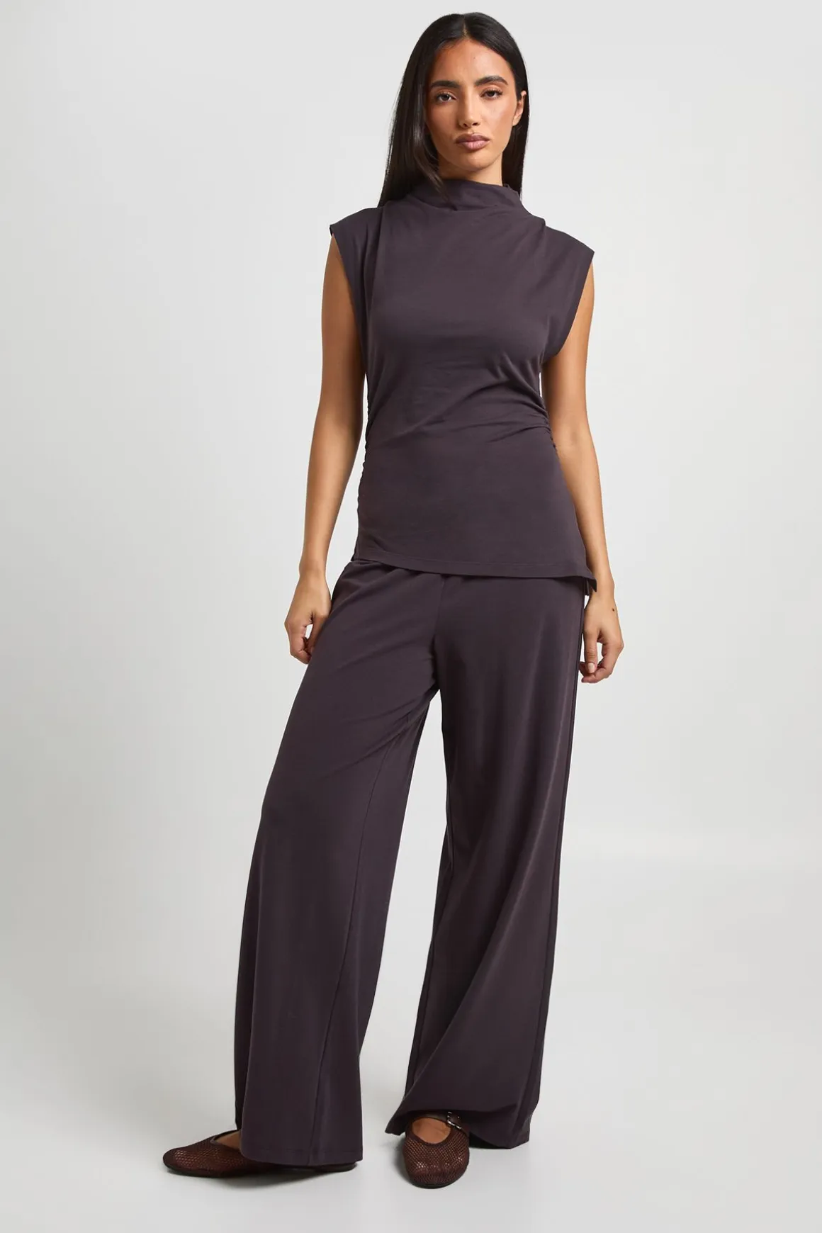 Top Long À Ourlet Asymétrique Et Taille Froncée