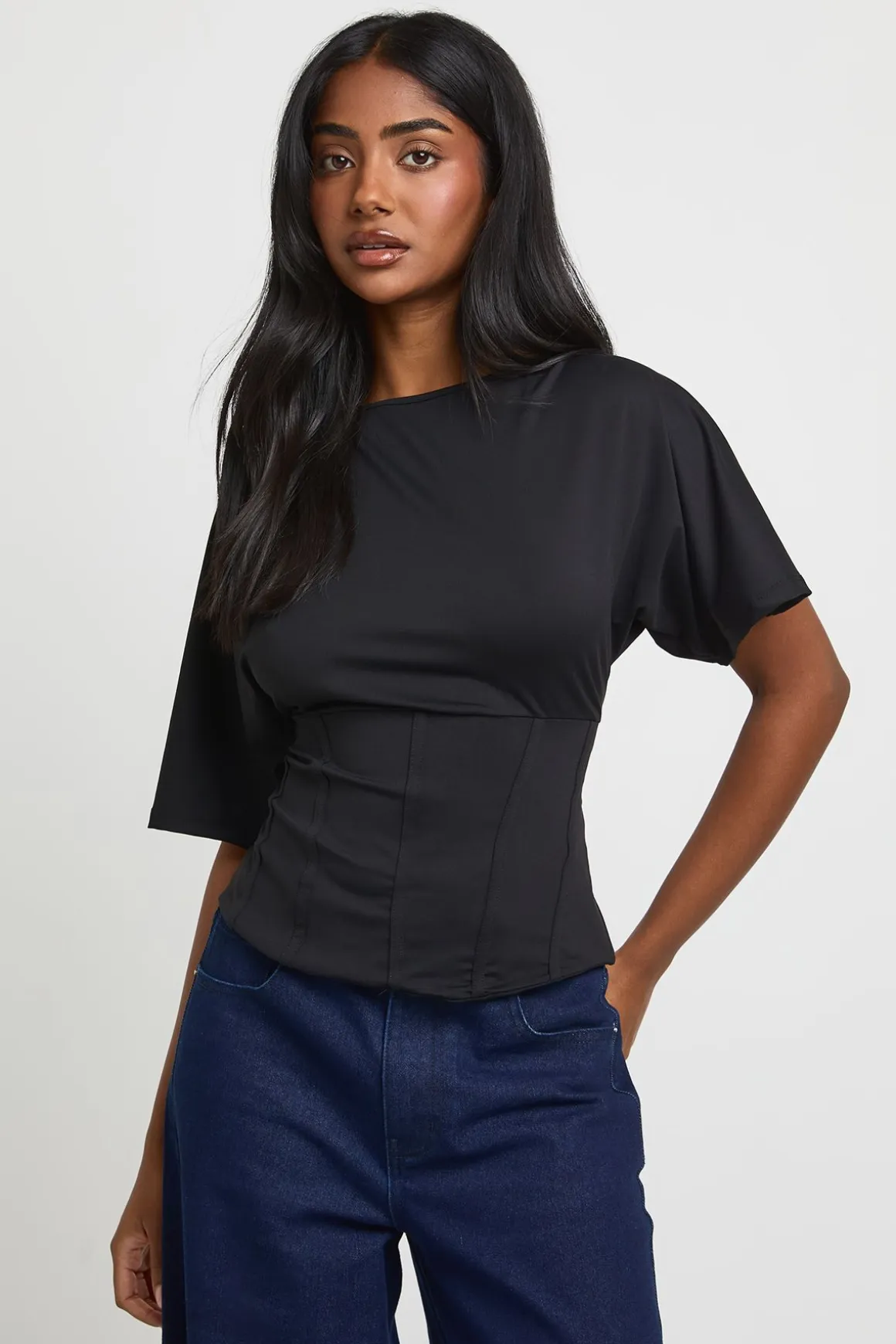 Top À Manches Courtes Avec Détail Taille Corset