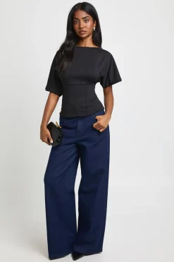 Top À Manches Courtes Avec Détail Taille Corset