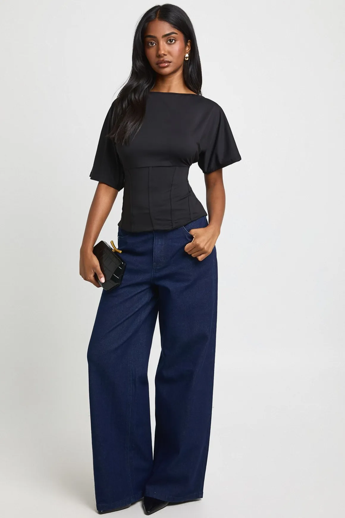 Top À Manches Courtes Avec Détail Taille Corset