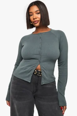 Top à manches longues boutonné Plus