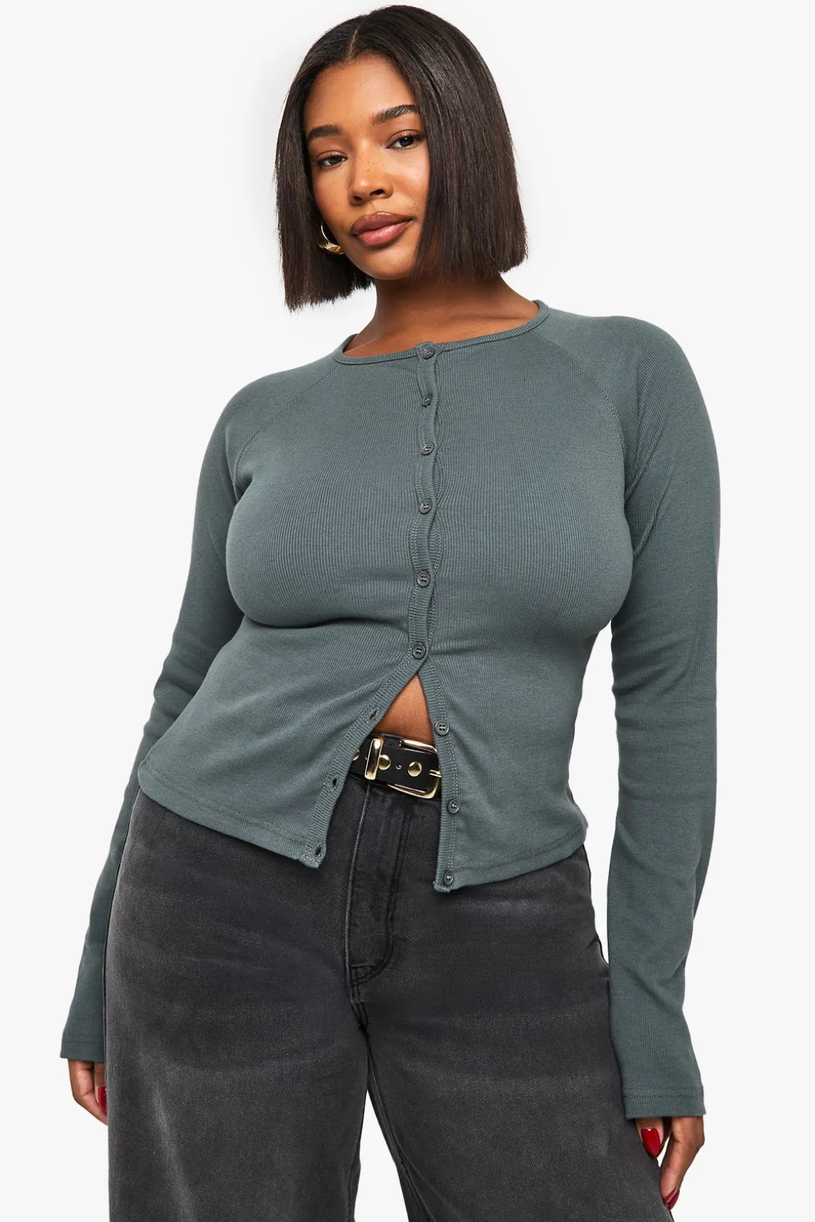 Top à manches longues boutonné Plus