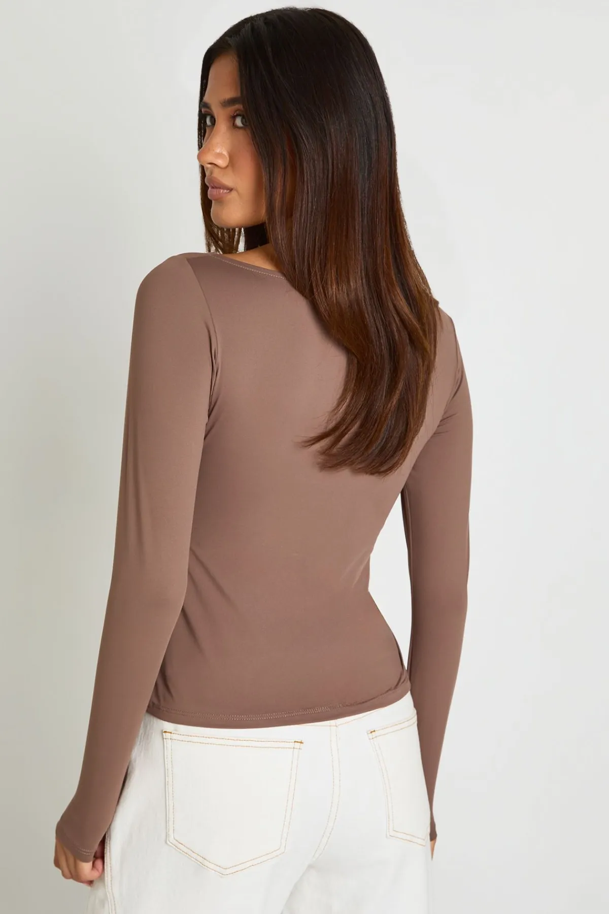 boohoo Top À Manches Longues Col Bateau Effet Seconde Peau<Femme Tops