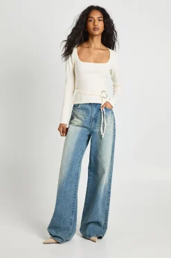 boohoo Top à manches longues côtelé avec détail en anneau<Femme Tops