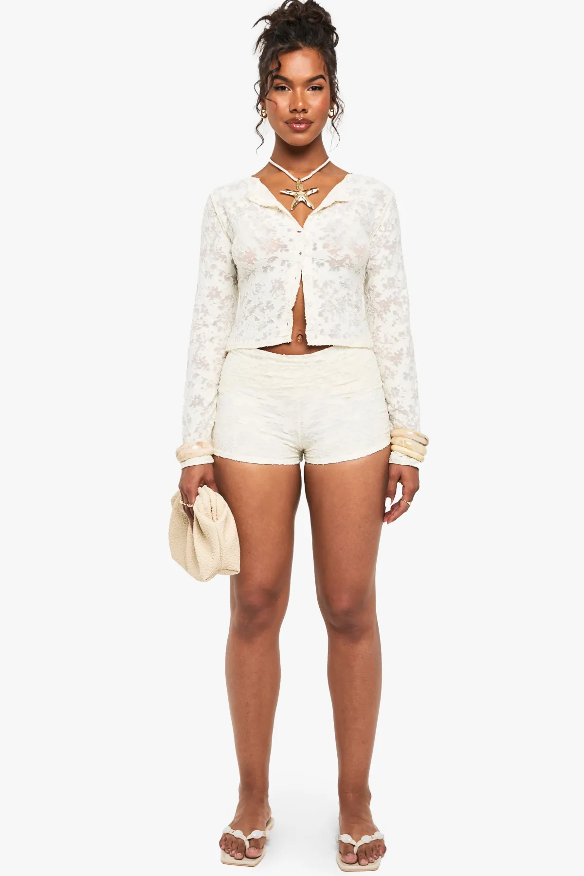 boohoo Top à manches longues en jacquard fleuri à boutons<Femme Tops