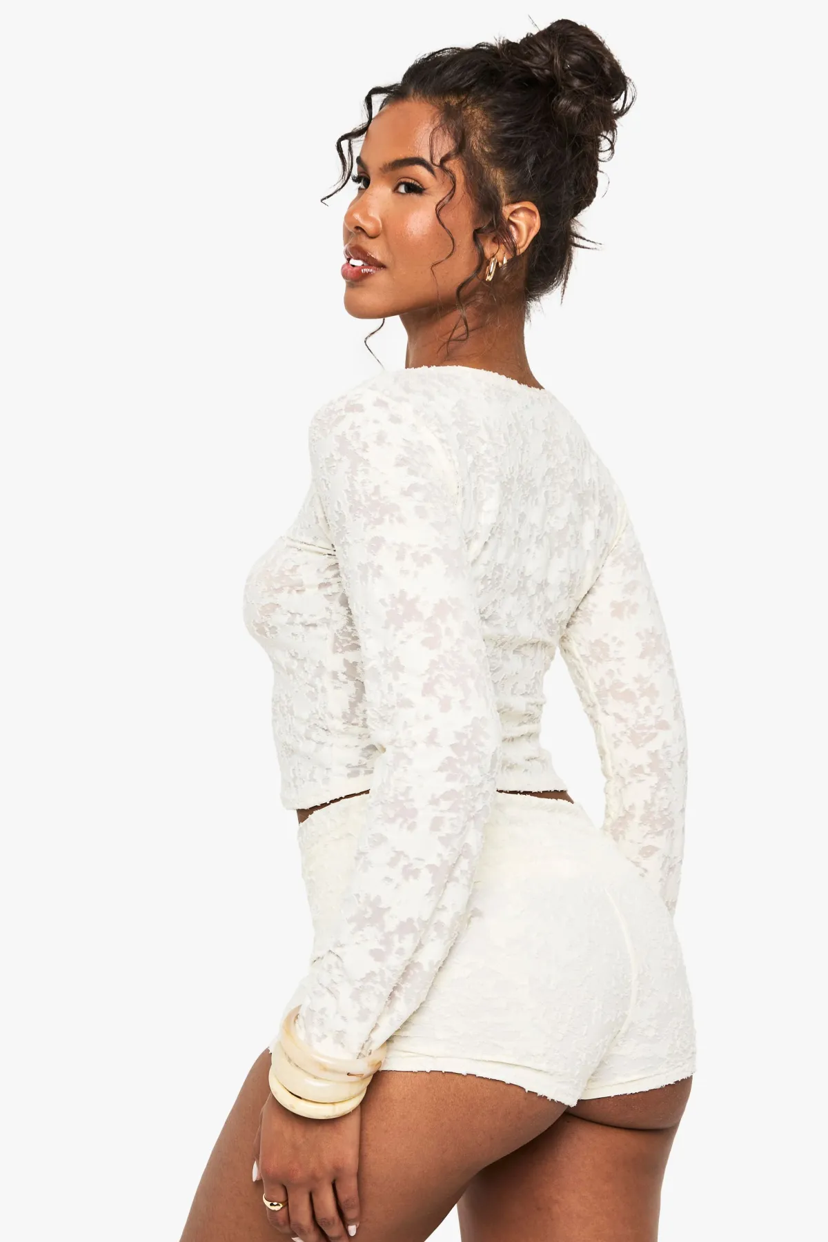 boohoo Top à manches longues en jacquard fleuri à boutons<Femme Tops