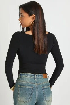 Top Manches Longues Taille Corset Cintrée Col Bénitier