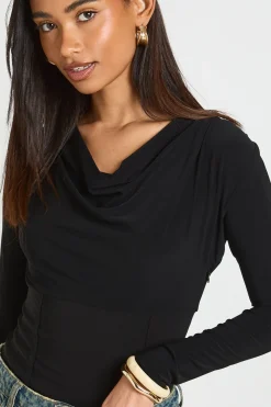 Top Manches Longues Taille Corset Cintrée Col Bénitier