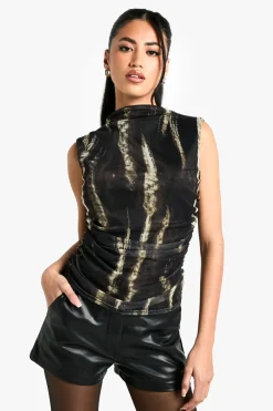 Top à motif animalier avec fronces sur le devant