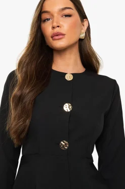 boohoo Top peplum ajusté à bouton doré<Femme Tops D’Automne|Tops