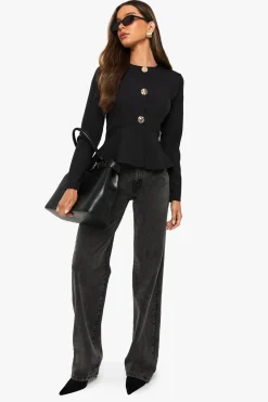boohoo Top peplum ajusté à bouton doré<Femme Tops D’Automne|Tops
