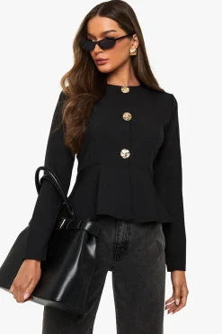 boohoo Top peplum ajusté à bouton doré<Femme Tops D’Automne|Tops