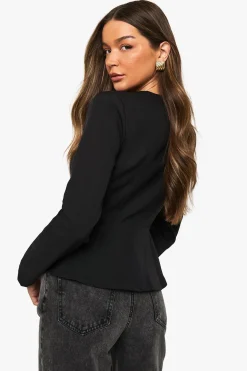 boohoo Top peplum ajusté à bouton doré<Femme Tops D’Automne|Tops