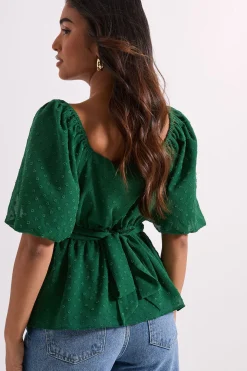 Top Petite à Manches Bouffantes et Dos Noué Décolleté Cœur
