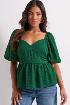Top Petite à Manches Bouffantes et Dos Noué Décolleté Cœur