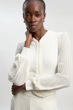KarenMillen Top plissé à manches tissées avec synthétique<Femme Pulls Et Gilets|Toutes Les Mailles