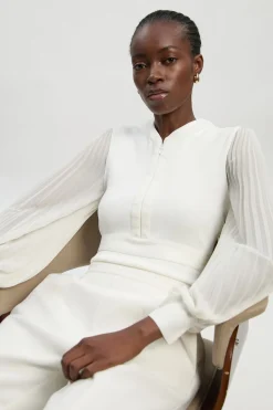 KarenMillen Top plissé à manches tissées avec synthétique<Femme Pulls Et Gilets|Toutes Les Mailles