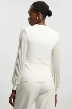 KarenMillen Top plissé à manches tissées avec synthétique<Femme Pulls Et Gilets|Toutes Les Mailles