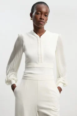 KarenMillen Top plissé à manches tissées avec synthétique<Femme Pulls Et Gilets|Toutes Les Mailles