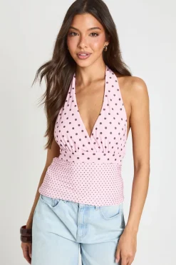 Top À Pois Mixtes Col Licou