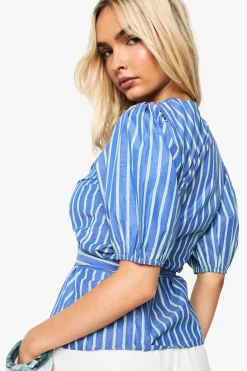 Top portefeuille à manches bouffantes rayé