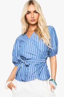 Top portefeuille à manches bouffantes rayé