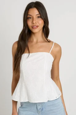 Top Péplum À Bretelles Fines Avec Broderie Anglaise