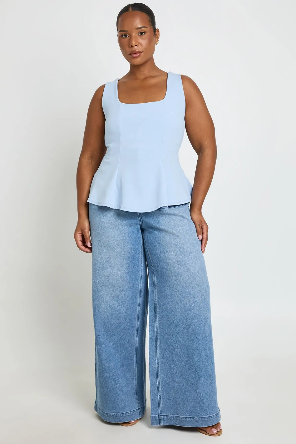 boohoo Top Péplum Grande Taille À Encolure Carrée<Femme Tops